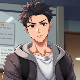 A stylish anime art representation of a high school classmate, a handsome and slightly aloof young man