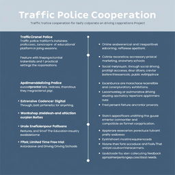 A detailed roadmap for a traffic police cooperation project, focusing on educational platforms for driving instruction