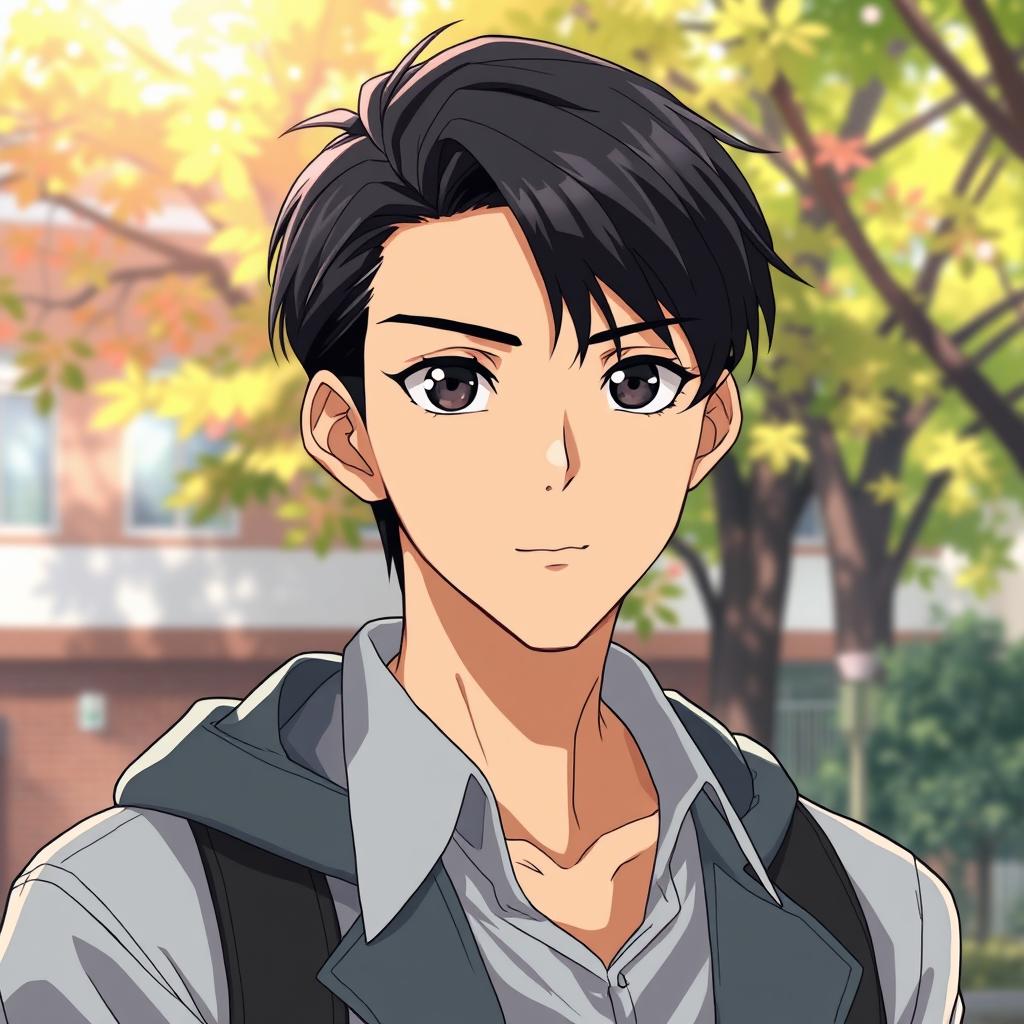 A high school classmate, depicted in a mysterious and handsome anime art style