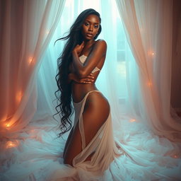 Amina Tenderlibae, depicted in a beautifully artistic manner, showcasing her in an intricate and sensual posture