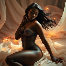 Amina Tenderlibae, depicted in a beautifully artistic manner, showcasing her in an intricate and sensual posture