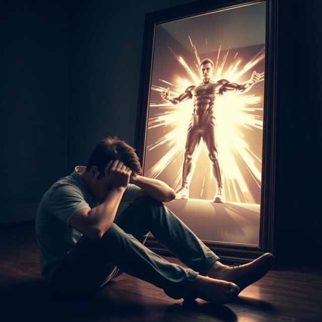 A young man sitting on the floor, looking collapsed and weak, with his face in his hands and a forlorn expression