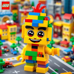 A whimsical and colorful Lego figure named Barhut, designed in a playful and imaginative style