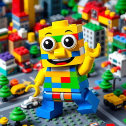 A whimsical and colorful Lego figure named Barhut, designed in a playful and imaginative style