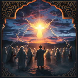 A dramatic and ethereal scene depicting the return of the dead during the appearance of Imam Zaman (A