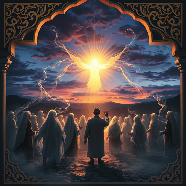 A dramatic and ethereal scene depicting the return of the dead during the appearance of Imam Zaman (A