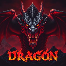 An imposing, fierce dragon with sharp features and glowing eyes, depicting intense anger, set against a dark mountainous backdrop
