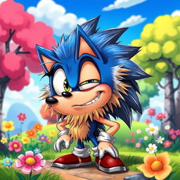 A comically ugly hedgehog named Sonic, featuring an exaggeratedly large head, mismatched eyes, and a scruffy body with wild spikes