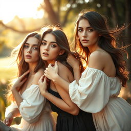 A stunning portrait of beautiful women posing artistically, showcasing elegance and confidence in a tasteful manner