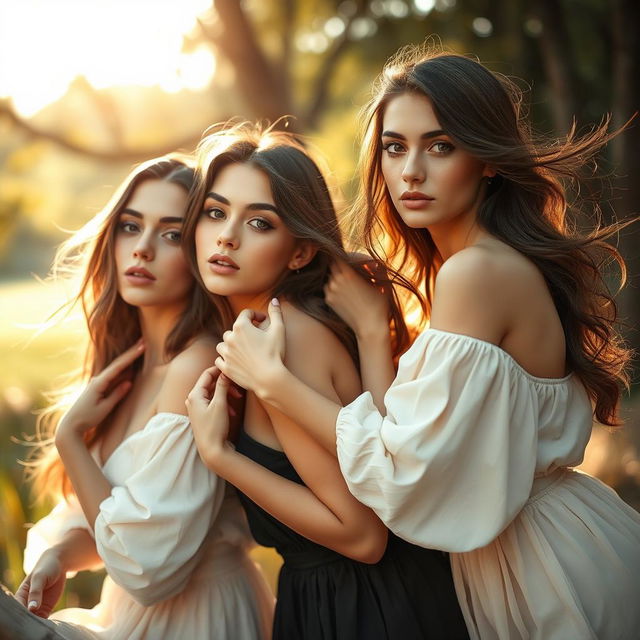A stunning portrait of beautiful women posing artistically, showcasing elegance and confidence in a tasteful manner