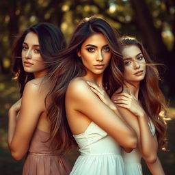 A stunning portrait of beautiful women posing artistically, showcasing elegance and confidence in a tasteful manner