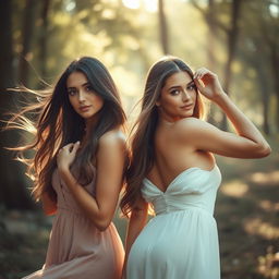 A stunning portrait of beautiful women posing artistically, showcasing elegance and confidence in a tasteful manner