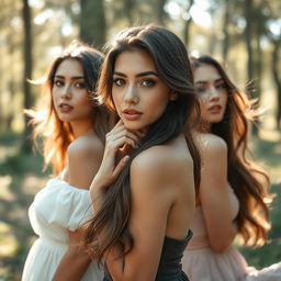 A stunning portrait of beautiful women posing artistically, showcasing elegance and confidence in a tasteful manner