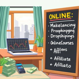 A visually engaging illustration showcasing various ways to make money online
