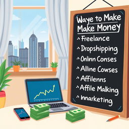 A visually engaging illustration showcasing various ways to make money online