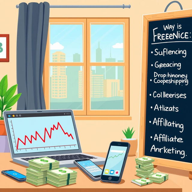 A visually engaging illustration showcasing various ways to make money online