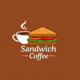 A creatively designed logo for a sandwich and coffee shop featuring a stylized sandwich silhouette with layers of fresh ingredients, alongside a steaming coffee cup