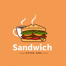 A creatively designed logo for a sandwich and coffee shop featuring a stylized sandwich silhouette with layers of fresh ingredients, alongside a steaming coffee cup