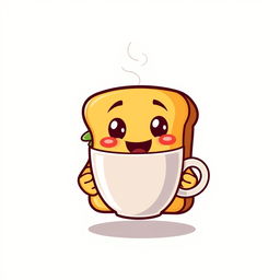 A playful and vibrant logo design featuring a cartoon-style sandwich holding a steaming cup of coffee