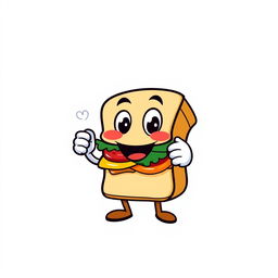 A creative and playful logo design featuring a cartoon-style sandwich character happily holding a steaming cup of coffee