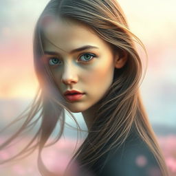 An artistic and captivating portrait of a girl with a notable facial feature - a strikingly unique and captivating jawline or chin (patilla)