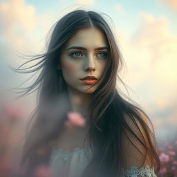 An artistic and captivating portrait of a girl with a notable facial feature - a strikingly unique and captivating jawline or chin (patilla)