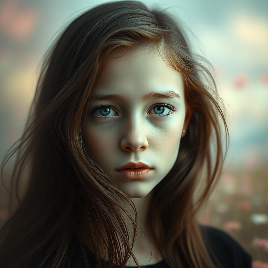 An artistic and captivating portrait of a girl with a notable facial feature - a strikingly unique and captivating jawline or chin (patilla)