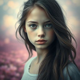 An artistic and captivating portrait of a girl with a notable facial feature - a strikingly unique and captivating jawline or chin (patilla)