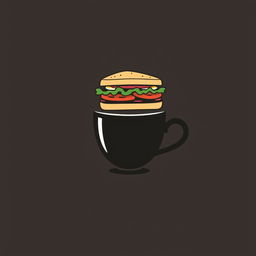 A sleek and modern logo design featuring a stylized black coffee cup, elegantly holding a delicious sandwich balanced on its rim