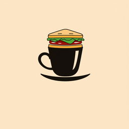 A sleek and modern logo design featuring a stylized black coffee cup, elegantly holding a delicious sandwich balanced on its rim