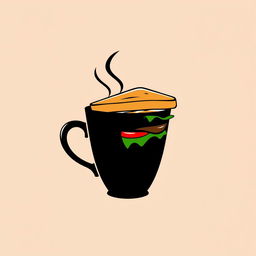 A sleek and modern logo design featuring a black coffee cup holding a sandwich