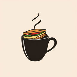 A sleek and modern logo design featuring a black coffee cup holding a sandwich