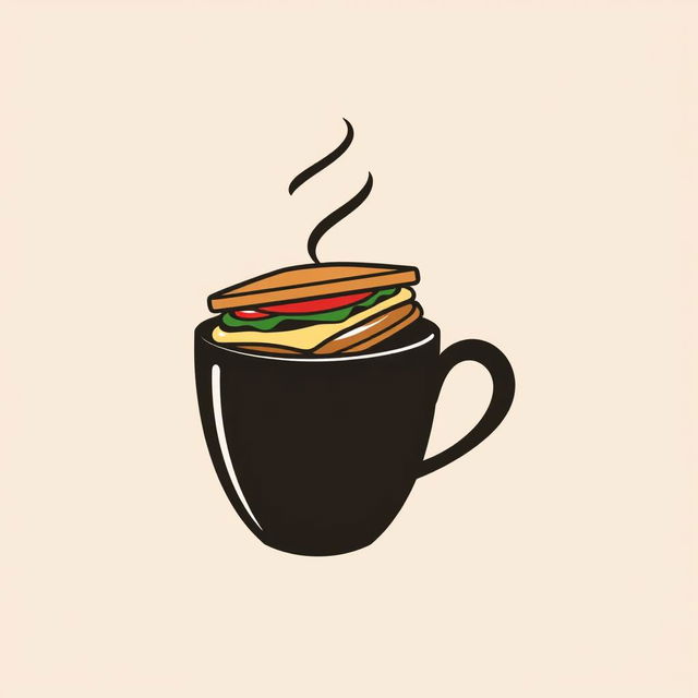 A sleek and modern logo design featuring a black coffee cup holding a sandwich