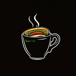 A sleek and modern logo design featuring a black coffee cup holding a sandwich