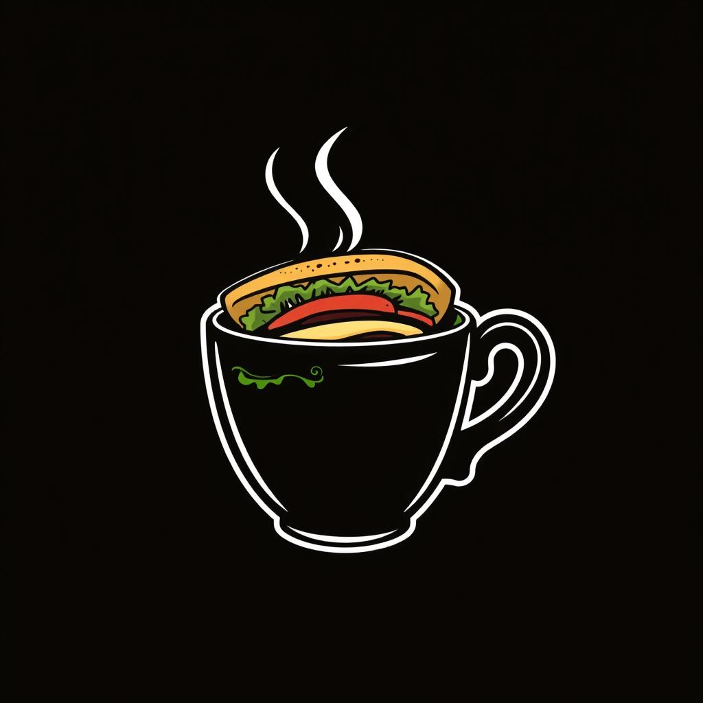 A sleek and modern logo design featuring a black coffee cup holding a sandwich