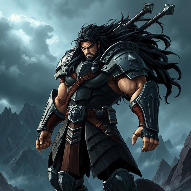 A powerful, armored warrior named Guts, with a massive sword slung across his back