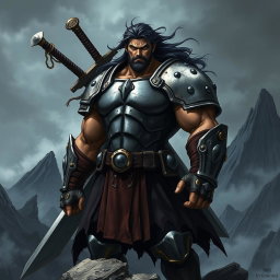 A powerful, armored warrior named Guts, with a massive sword slung across his back