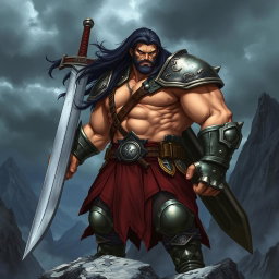 A powerful, armored warrior named Guts, with a massive sword slung across his back