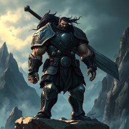 A powerful, armored warrior named Guts, with a massive sword slung across his back