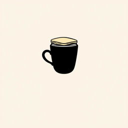A minimalist logo design featuring a stylized black coffee cup, gracefully holding a sandwich