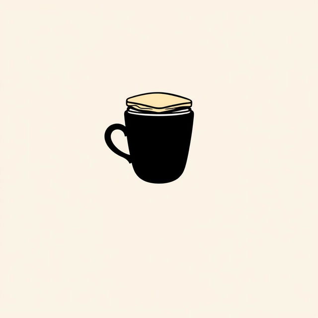 A minimalist logo design featuring a stylized black coffee cup, gracefully holding a sandwich