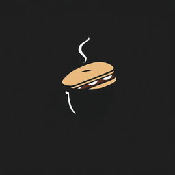 A minimalist logo design featuring a stylized black coffee cup, gracefully holding a sandwich