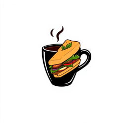 A sleek and modern logo depicting a cup of coffee with a sandwich held in its iconic handle