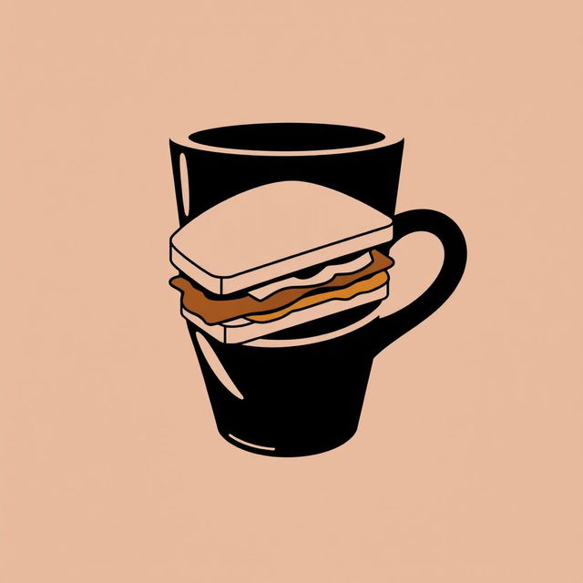 A sleek and modern logo design featuring a stylized cup of coffee intertwined with a sandwich