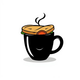 A sleek and modern logo featuring a stylized black coffee cup with a playful yet elegant design