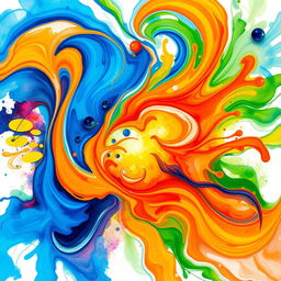 A vibrant, abstract representation of creativity and spontaneity, featuring swirling colors like electric blue, fiery orange, and vivid green