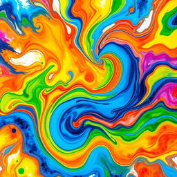 A vibrant, abstract representation of creativity and spontaneity, featuring swirling colors like electric blue, fiery orange, and vivid green