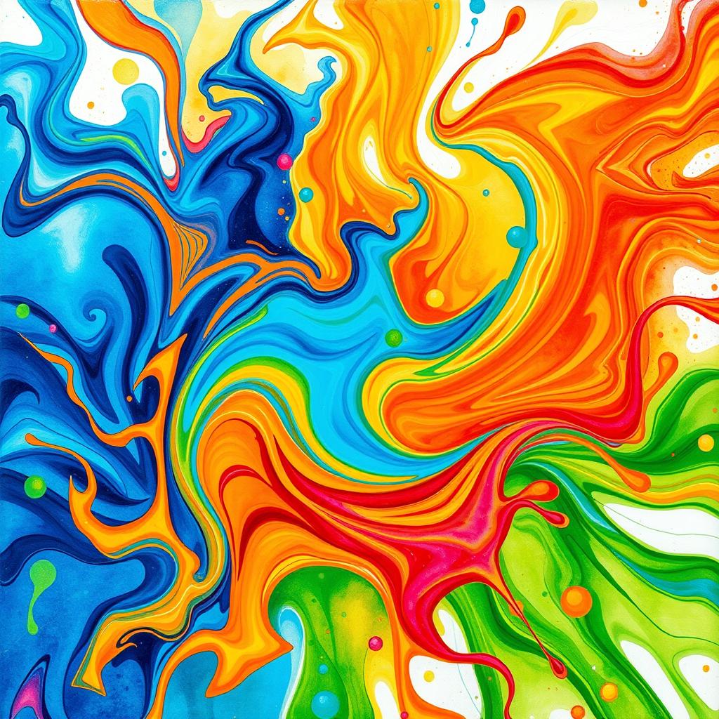 A vibrant, abstract representation of creativity and spontaneity, featuring swirling colors like electric blue, fiery orange, and vivid green