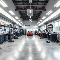 A spacious and well-equipped car detailing workshop measuring 20 meters in length and 6 meters in height