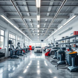 A spacious and well-equipped car detailing workshop measuring 20 meters in length and 6 meters in height
